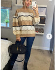 Multi color stripe soft knit oversized relaxed fit jumper balloon sleeves