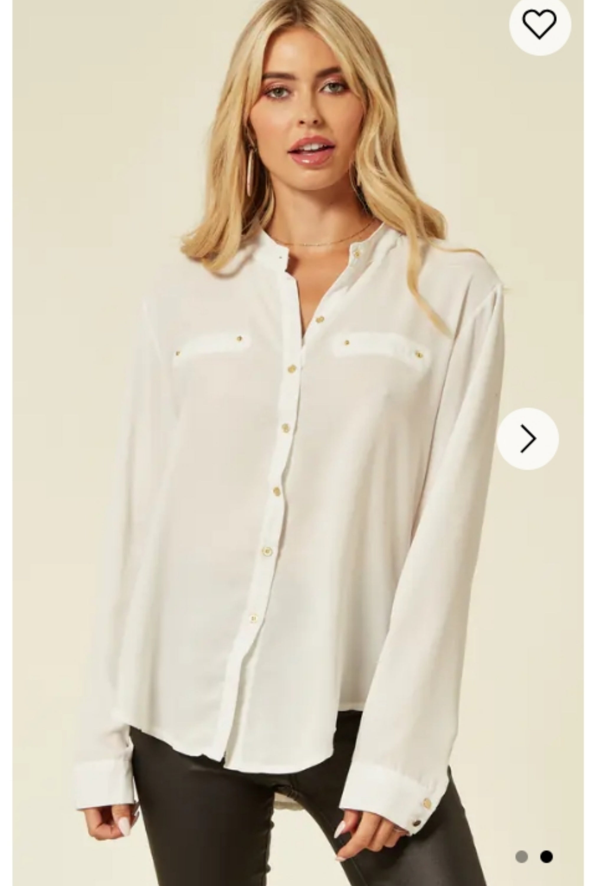 Mandarin Collar Plain color Chiffon Shirt (White)