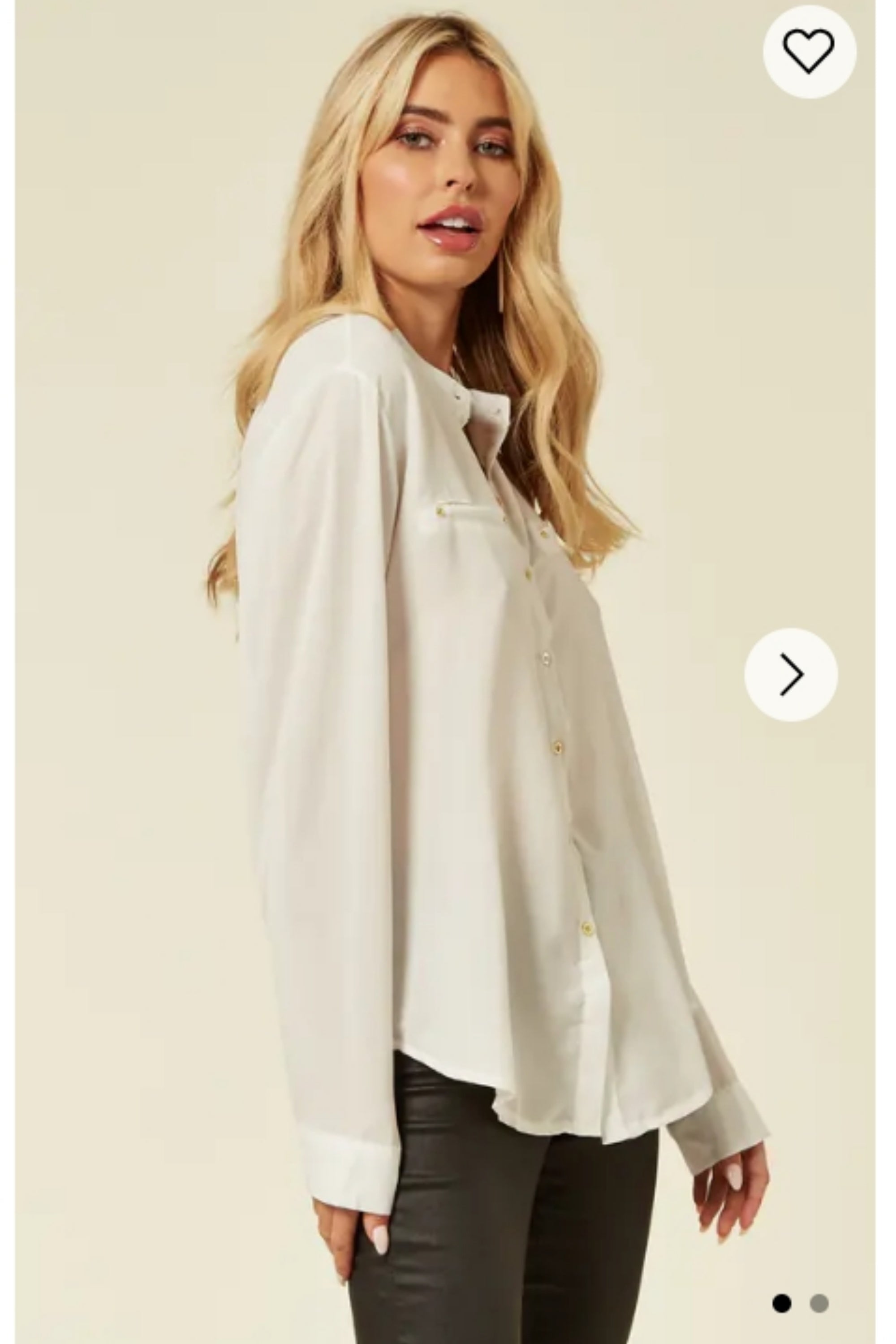 Mandarin Collar Plain color Chiffon Shirt (White)