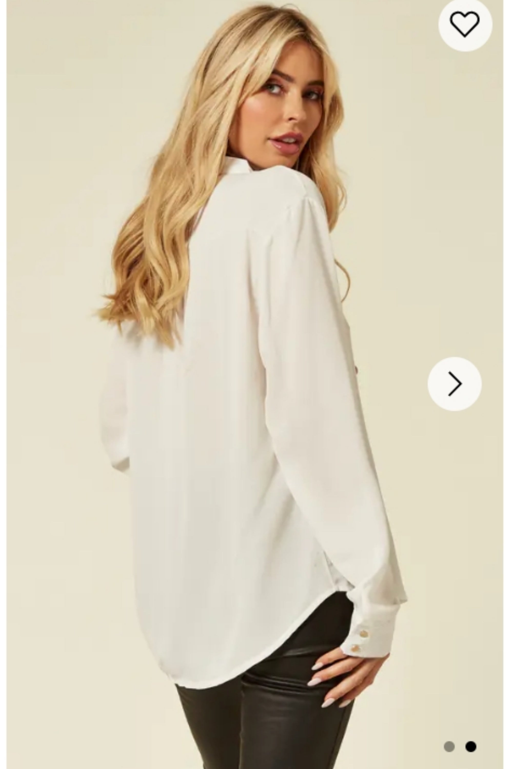 Mandarin Collar Plain color Chiffon Shirt (White)