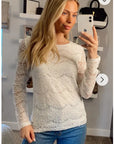 Floral lace elegant basic long sleeves top