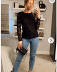 Floral lace elegant basic long sleeves top
