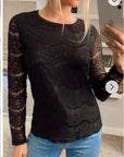 Floral lace elegant basic long sleeves top