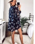 Multi floral print chiffon flowy shirt (BLACK)