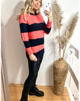 Color block stripe fine knit jumper
