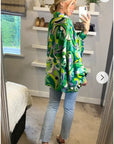 Oversized Long Sleeve Shirt in Green Blue Paisley Scarf print