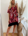 Oversized Short Sleeve Tunic In Pink And Black