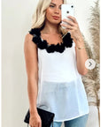 Black flowers embellished neckline vest