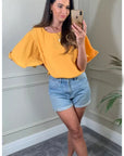 Top with Oversized Ruffle Sleeves in Mustard Yellow