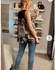 Sleeveless Chiffon Vest Top with Abstract Print