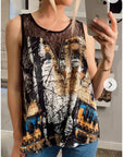 Sleeveless Chiffon Vest Top with Abstract Print