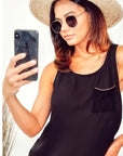 Front Chiffon Lace back Chain Neck Line Detail Vest Top(BLACK)
