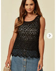 Black Floral Crochet Vest Top (75A)
