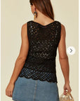 Black Floral Crochet Vest Top (75A)