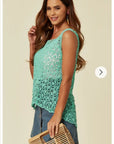 Floral Pattern Green Crochet Vest Top