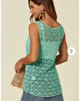 Floral Pattern Green Crochet Vest Top