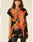 Coconut tree leaves print Top (Orange)