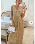 Chiffon Cross Wrap Maxi Dress yellow Floral