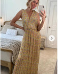 Chiffon Cross Wrap Maxi Dress yellow Floral