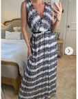 Chiffon Cross Wrap Maxi Dress Stripes