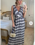 Chiffon Cross Wrap Maxi Dress Stripes
