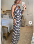 Chiffon Cross Wrap Maxi Dress Stripes