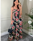 Floral print Chiffon Pleated Bust & Sweetheart Neckline Maxi Dress