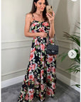 Floral print Chiffon Pleated Bust & Sweetheart Neckline Maxi Dress
