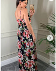Floral print Chiffon Pleated Bust & Sweetheart Neckline Maxi Dress