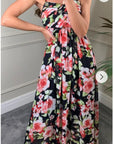 Floral print Chiffon Pleated Bust & Sweetheart Neckline Maxi Dress