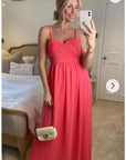 Pleated Bust & Sweetheart Neckline Maxi Dress (CORAL)