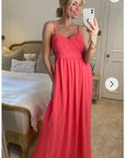 Pleated Bust & Sweetheart Neckline Maxi Dress (CORAL)