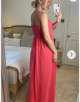 Pleated Bust & Sweetheart Neckline Maxi Dress (CORAL)