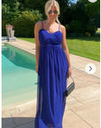 Pleated Bust & Sweetheart Neckline Maxi Dress (ROYAL BLUE)