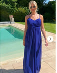 Pleated Bust & Sweetheart Neckline Maxi Dress (ROYAL BLUE)