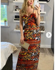 Multi Color Leopard print maxi dress (Red)