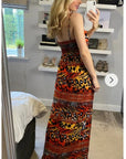 Multi Color Leopard print maxi dress (Red)
