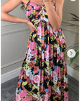 Floral print Chiffon Pleated Bust & Sweetheart Neckline Maxi Dress