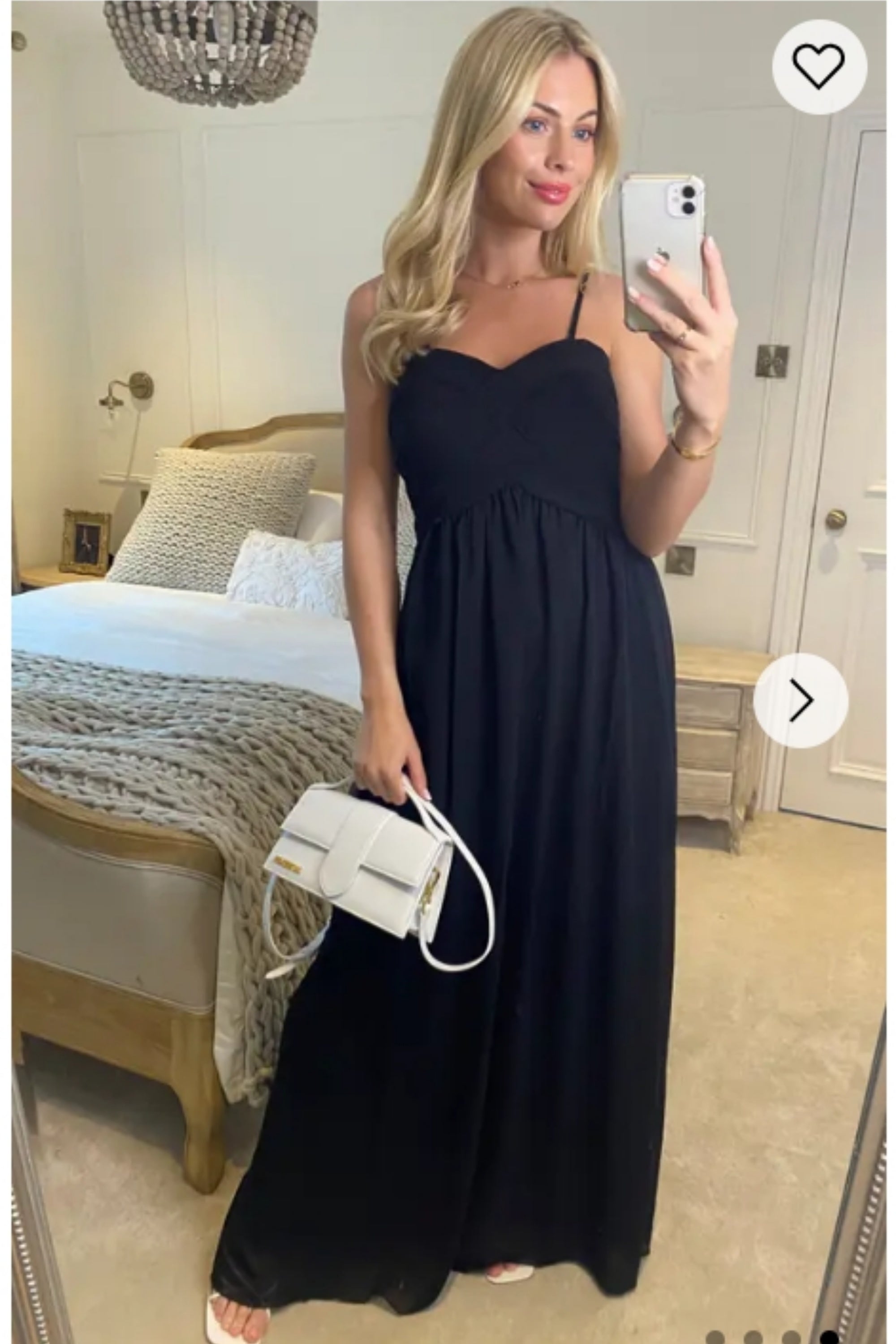 Pleated Bust &amp; Sweetheart Neckline Maxi Dress (BLACK)