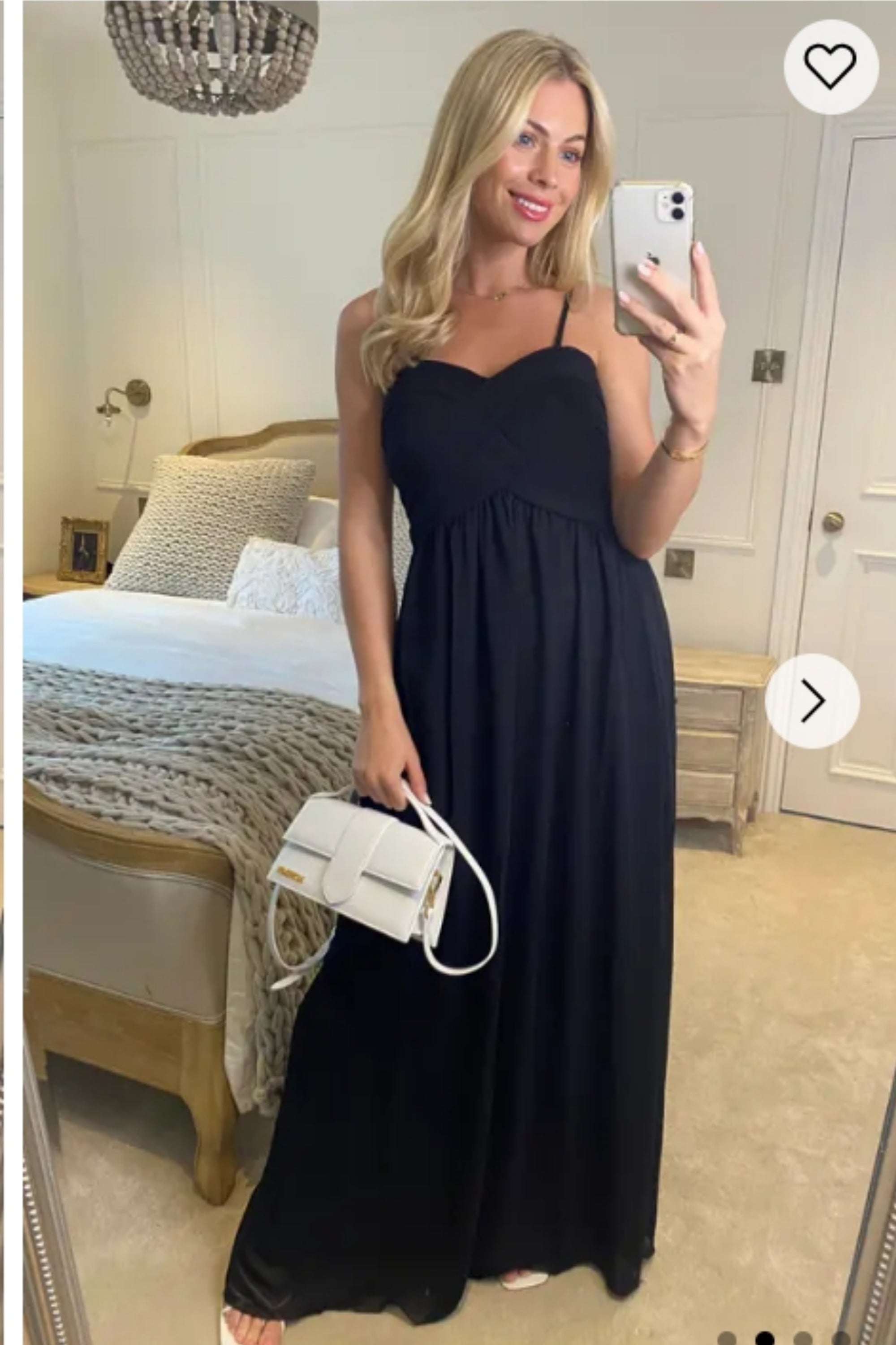 Pleated Bust &amp; Sweetheart Neckline Maxi Dress (BLACK)