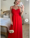 Pleated Bust & Sweetheart Neckline Maxi Dress (RED)