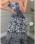 Leopard print Chiffon Pleated Bust & Sweetheart Neckline Maxi Dress