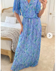 Lady Blue Floral Print Chiffon Wrap Maxi Dress