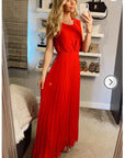 Chiffon pleated full length wedding maxi dress (Red)