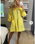 Off shoulder long sleeves oversize dress in yellow