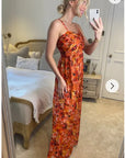 Strappy Sweatheart Maxi Dress In Rose Orange Print