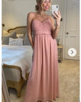 Pleated Bust & Sweetheart Neckline Maxi Dress (NUDE)