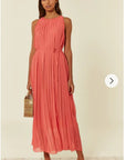 Pleated Full Length Maxi Dress in salmon pink