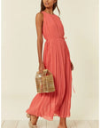 Pleated Full Length Maxi Dress in salmon pink