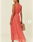 Pleated Full Length Maxi Dress in salmon pink